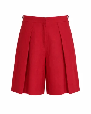 Red Linen Bermuda Pants