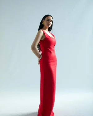 Red Linen Dress - front angle